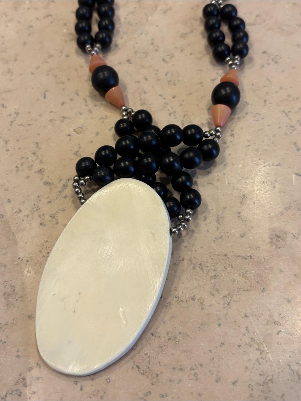 Mother of Pearl Dove Pendant Necklace in Black - Lee Sands - Picture 3 of 5